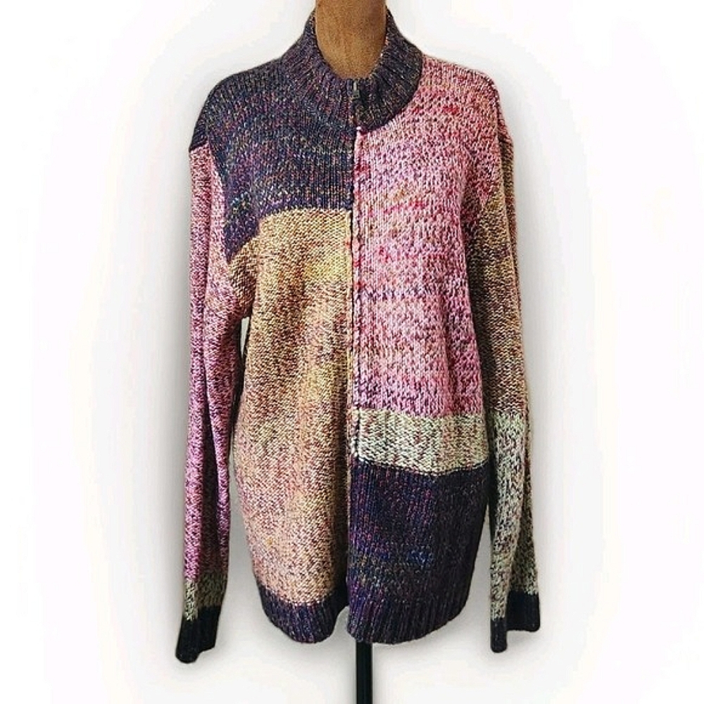 Bechamel Cardigan Sweater Women's Size L‎ Colorful Zip Up Knit Fall Casual